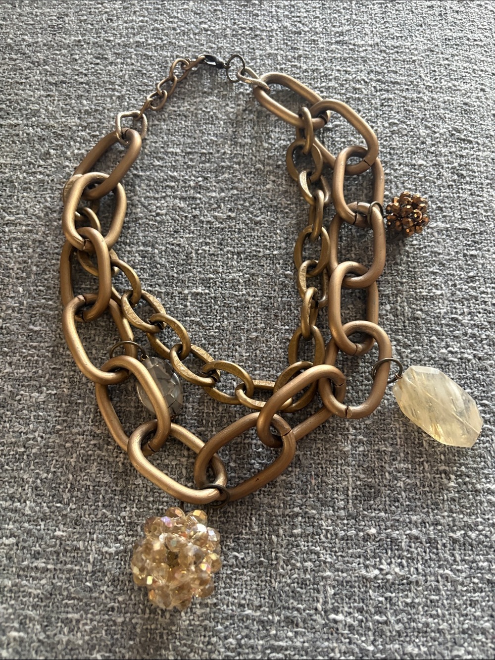 Gold-Tone Multi-Chain Statement Necklace with Crystal & Stone Charms